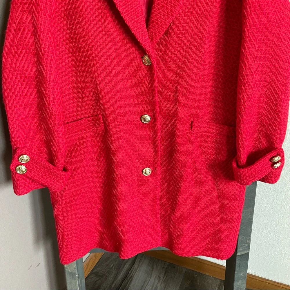 Zara Textured Tweed Coat Gold Buttons Oversized Jacket Red BLOGGER FAVORITE